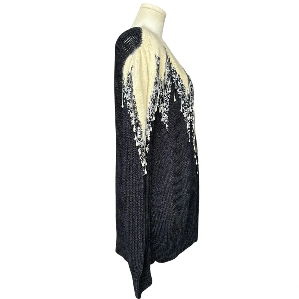 Magnolia Vintage Womens Cardigan Sweater Black Silver Beads Embellished 80’s Med